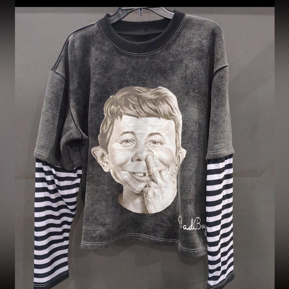 RARE Vintage 90’s Mad Magazine Alfred E Neumann Layered Look Sweatshirt Sz M